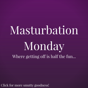 purple badge that says Masturbation Monday