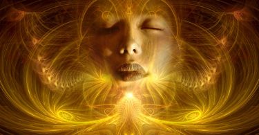 woman surrounded by gold swirls and sensations