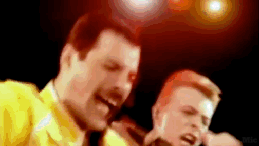 Freddie Mercury and David Bowie singing Under Pressure