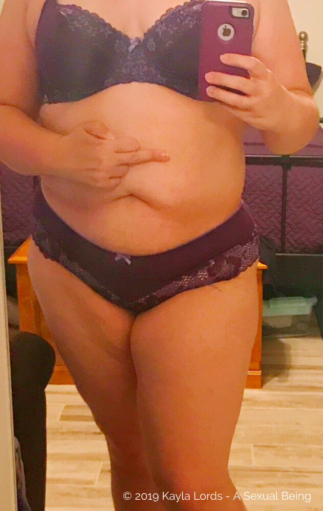 selfie of Kayla in purple bra and panties